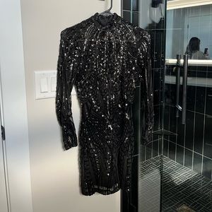 Black Sparkle Highneck Bodycon Dress